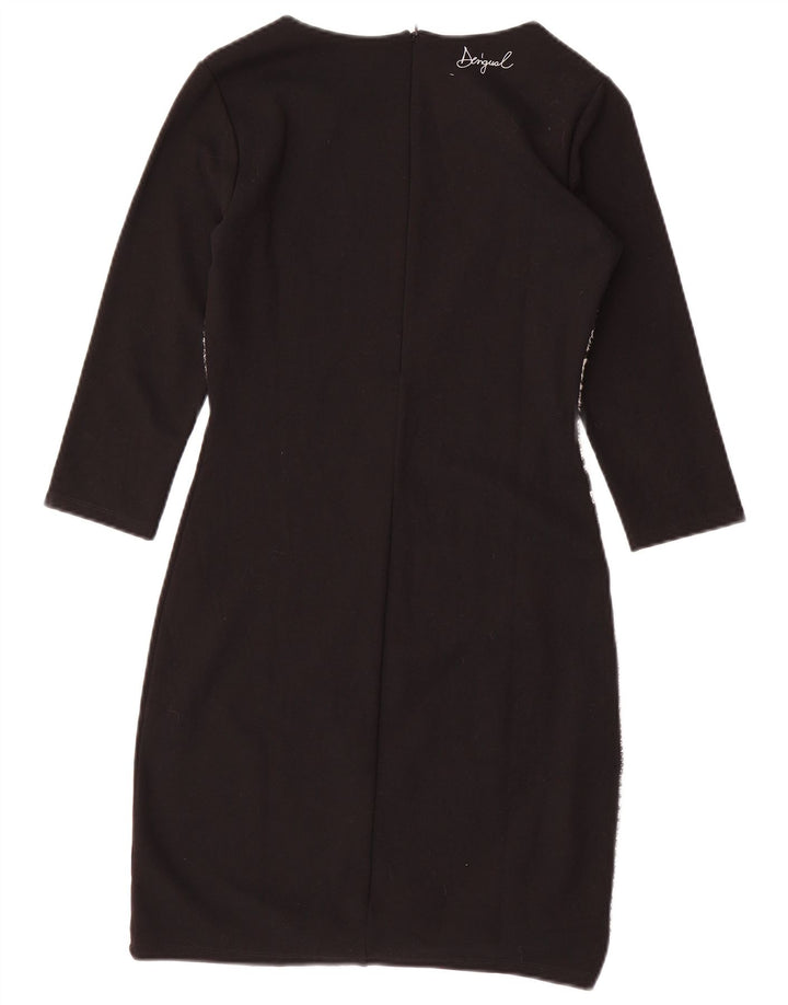 Desigual Womens 3/4 Sleeve Sheath Dress UK 10 Small Black Patchwork