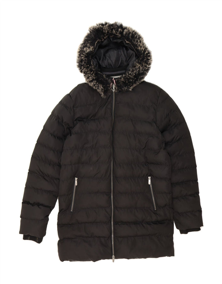 KANGOL Womens Hooded Padded Coat UK 16 Large Black Polyester Vintage Kangol and Second-Hand Kangol from Messina Hembry 
