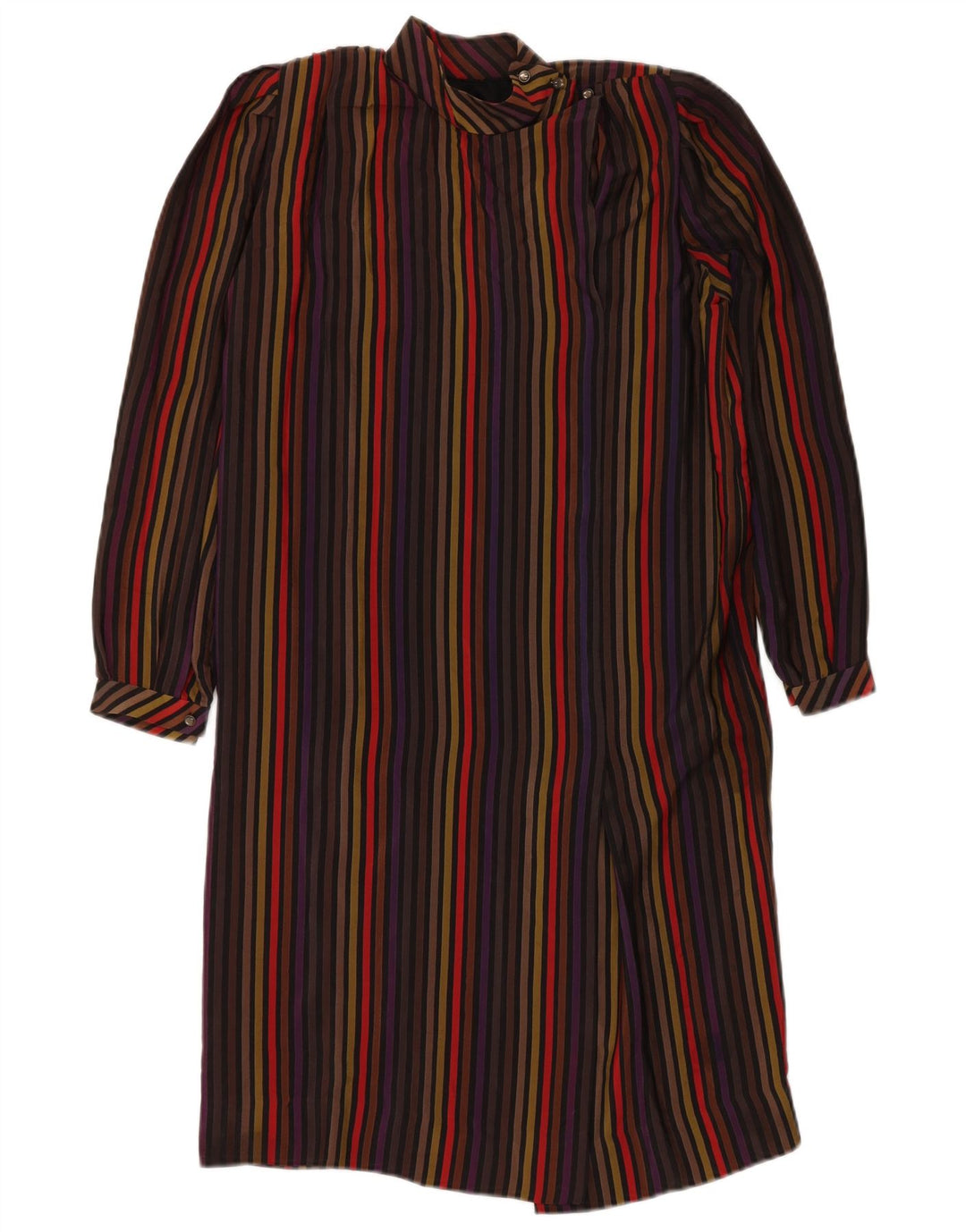 Vintage Womens Long Sleeve Shift Dress UK 12 Medium Multicoloured Striped
