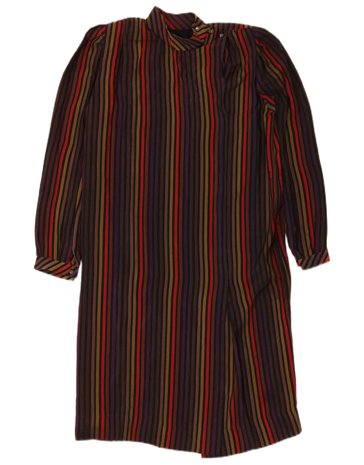 Vintage Womens Long Sleeve Shift Dress UK 12 Medium Multicoloured Striped