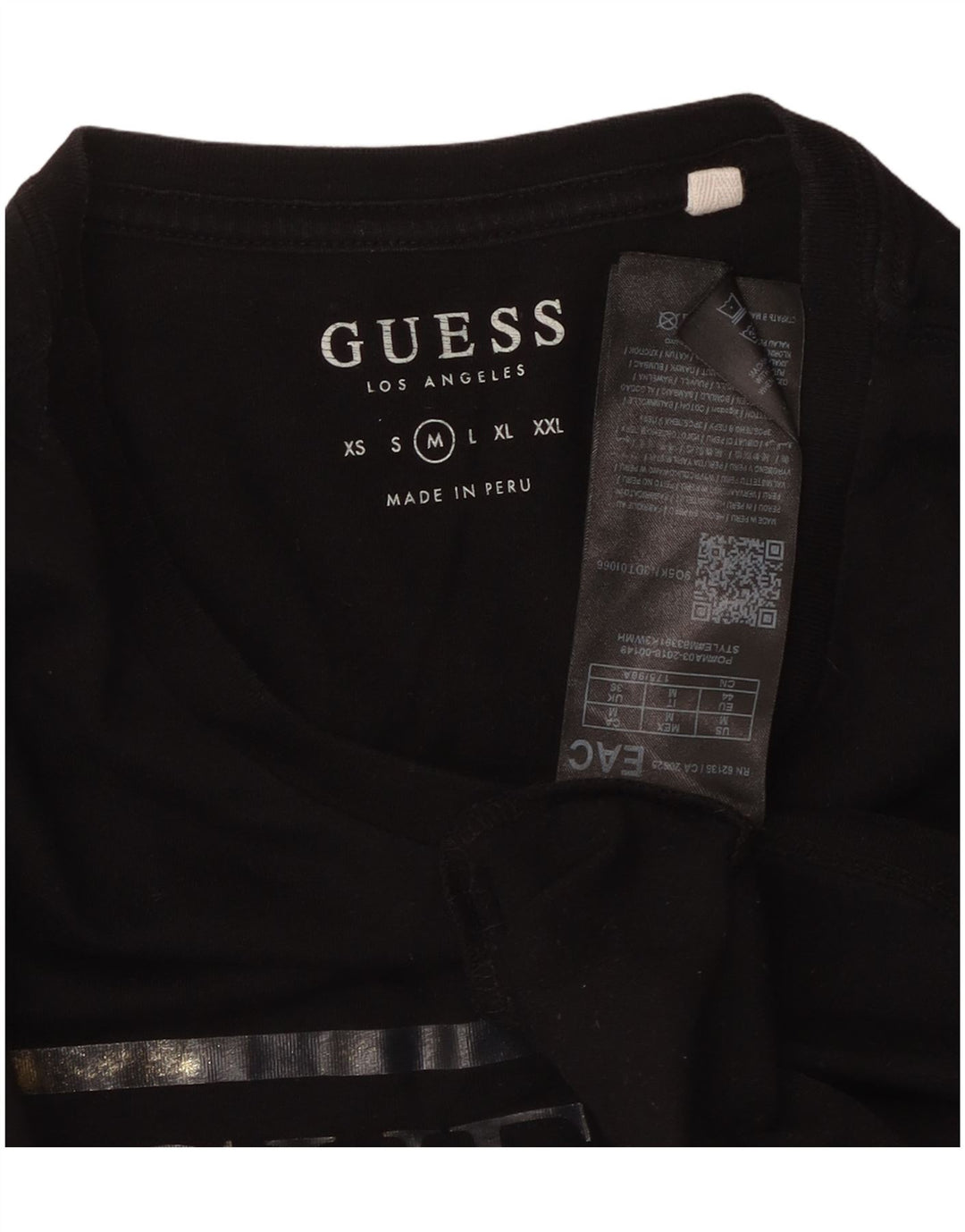 GUESS Mens Graphic T-Shirt Top Medium Black Cotton
