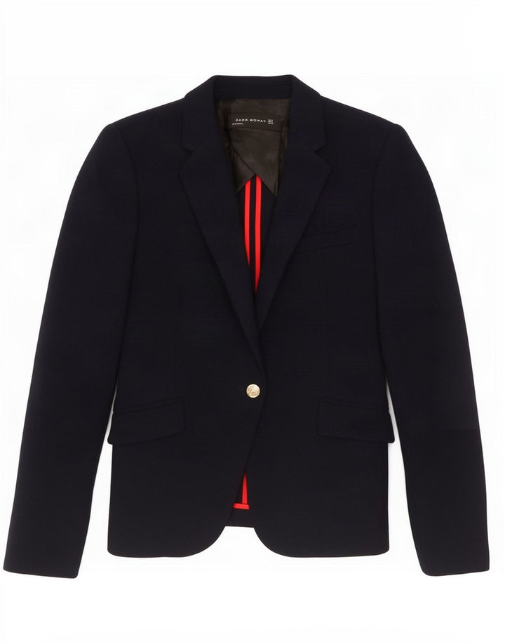 Zara Womens 1 Button Blazer Jacket UK 10 Small Navy Blue