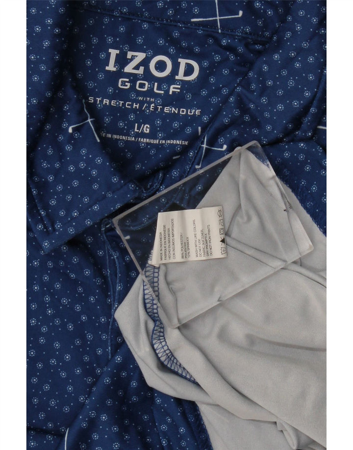 IZOD Mens Polo Shirt Large Blue Spotted Polyester