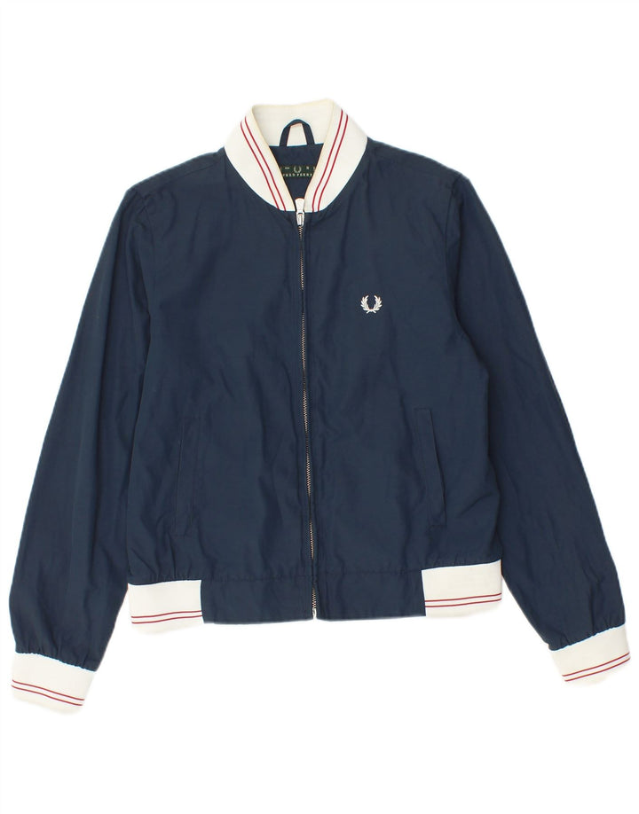 Fred Perry Womens Bomber Jacket UK 10 Small Navy Blue Colourblock Nylon
