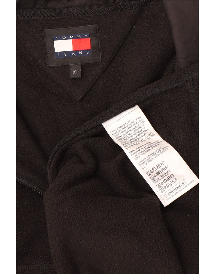 TOMMY HILFIGER Mens Zip Neck Fleece Jumper XL Black Polyester