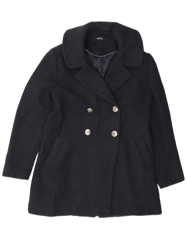 Marks & Spencer Womens Double Breasted Pea Coat UK 12 Medium Navy Blue Wool