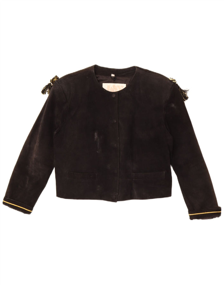 Joy Womens Crop Suede Jacket EU 40 Medium Black Leather