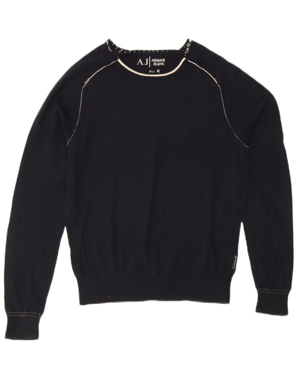 Armani Jeans Womens Boat Neck Jumper Sweater UK 10 Small Navy Blue Cotton