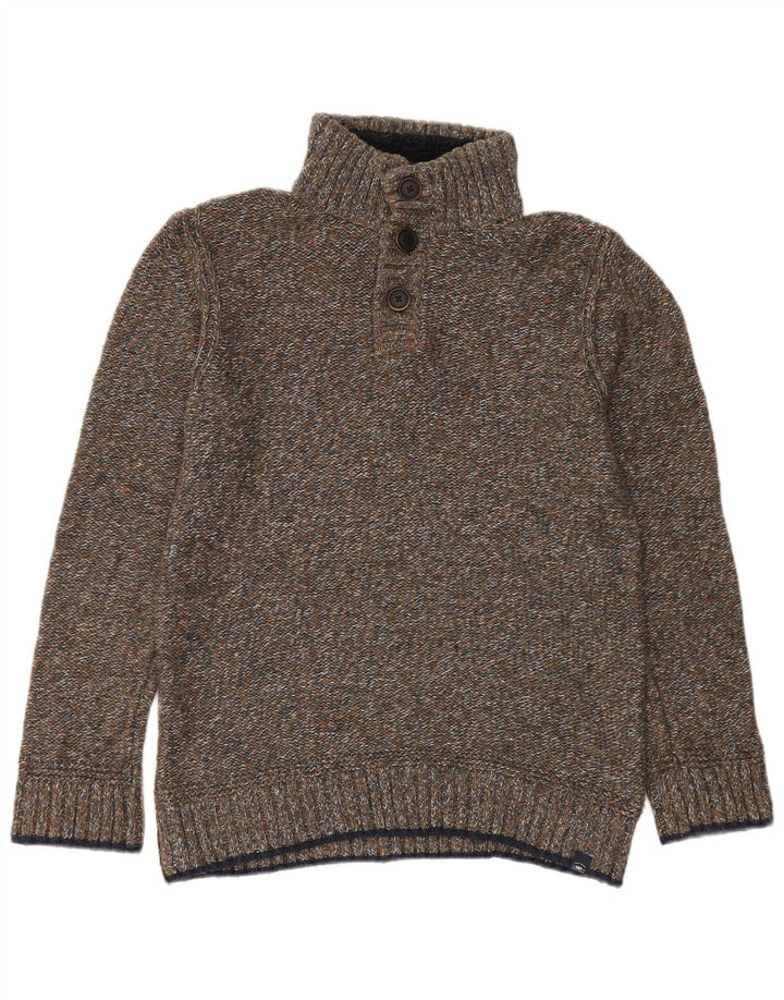 Fat Face Mens Button Neck Jumper Sweater Small Green Flecked Cotton