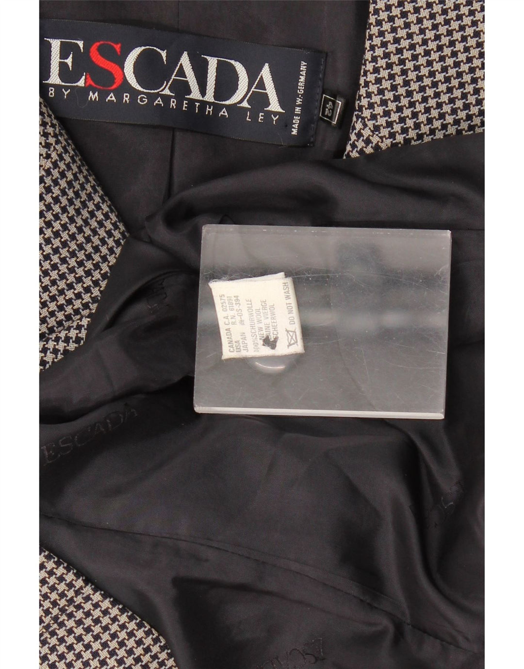 ESCADA Womens 5 Button Blazer Jacket EU 42 Large Navy Blue Houndstooth