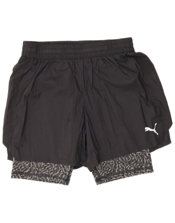 Puma Womens Sport Shorts UK 12 Medium  Black Animal Print Nylon