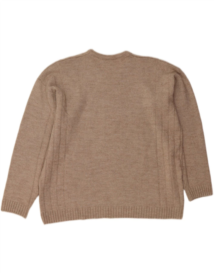 LACOSTE Mens V-Neck Jumper Sweater Size 7 2XL Beige Wool