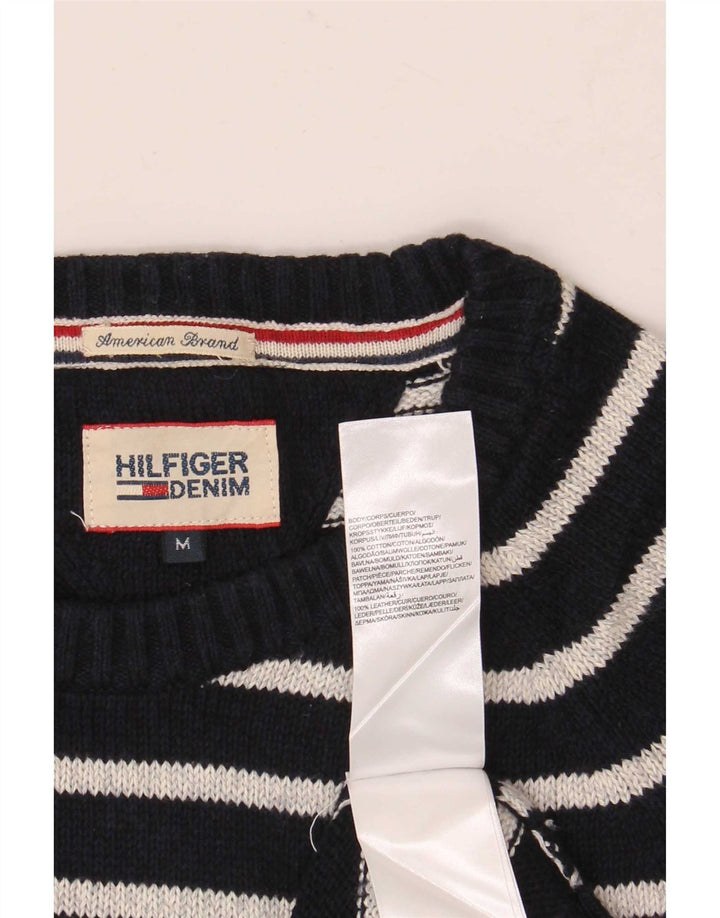 Tommy Hilfiger Mens Crew Neck Jumper Sweater Medium Navy Blue Striped