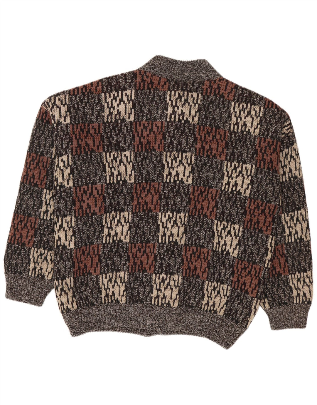 Vintage Mens Abstract Pattern Cardigan Sweater IT 50 Medium Grey