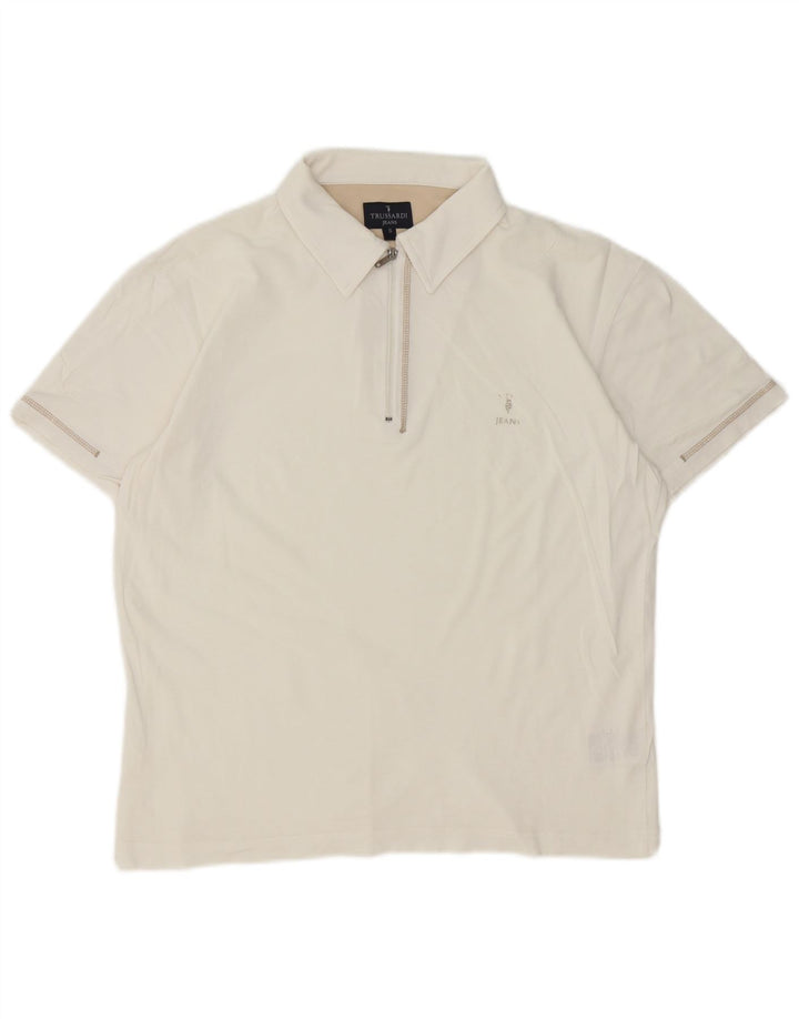 Trussardi Jeans Mens Polo Shirt Small White Cotton