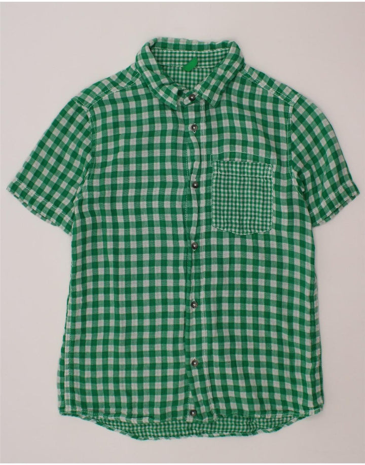 BENETTON Boys Short Sleeve Shirt 10-11 Years Green Gingham