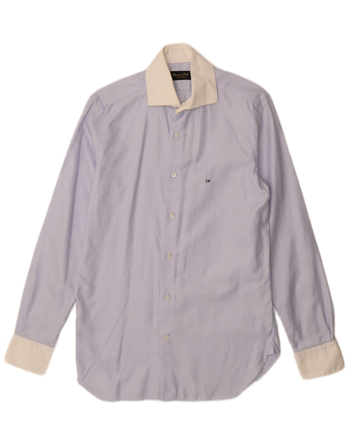 Massimo Dutti Mens Shirt Size 38 15 Medium Blue Herringbone
