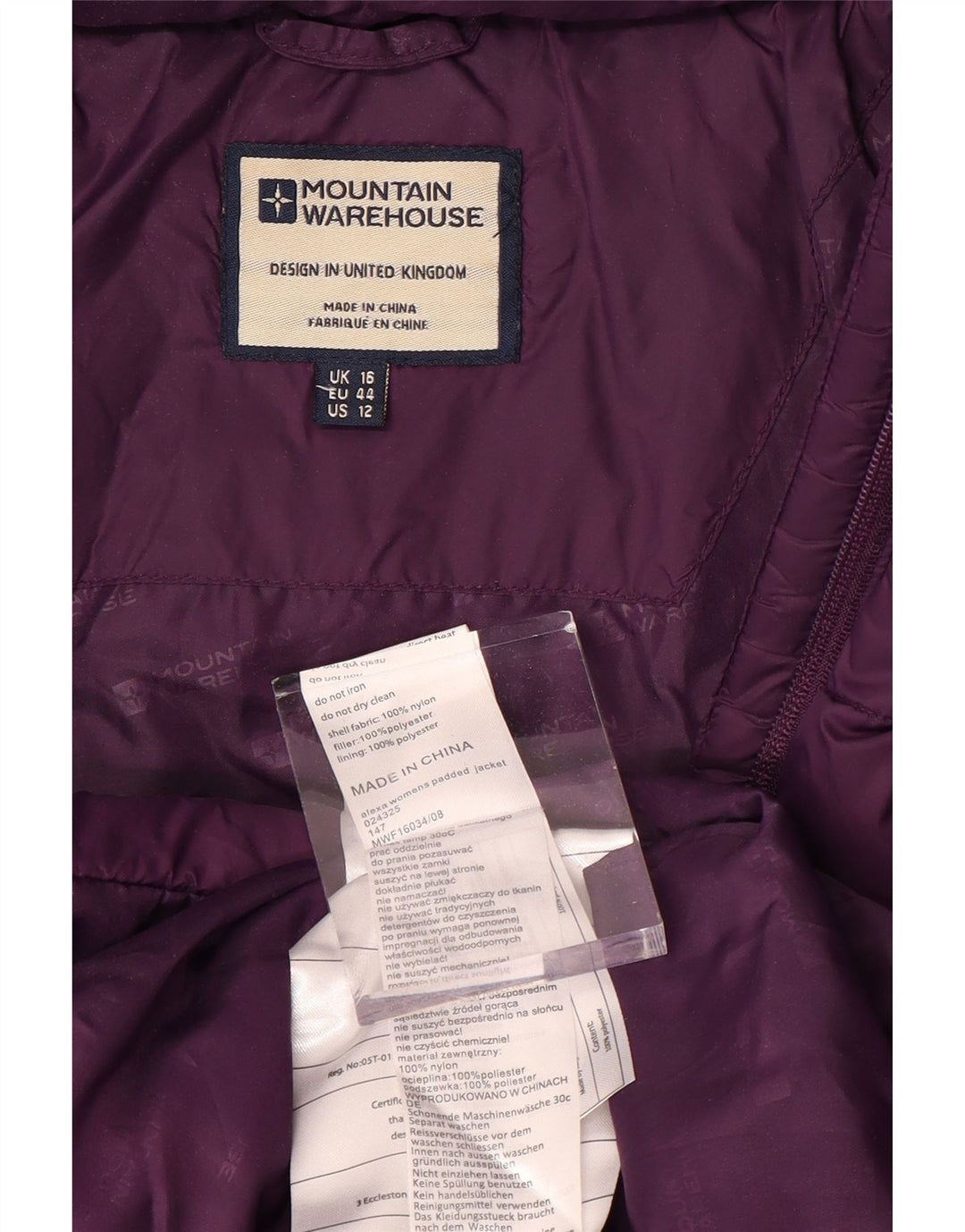 MOUNTAIN WAREHOUSE Womens Hooded Padded Coat UK 16 Small Purple Nylon