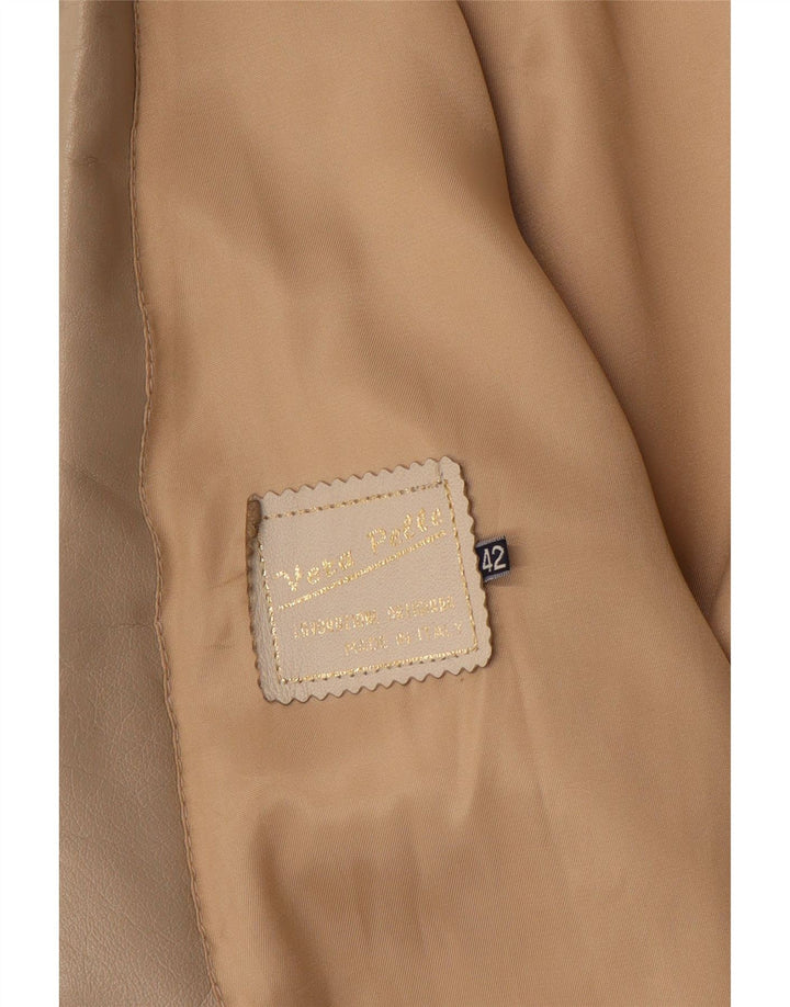 Vintage Womens 1 Button Leather Blazer Jacket IT 42 Medium Beige Leather