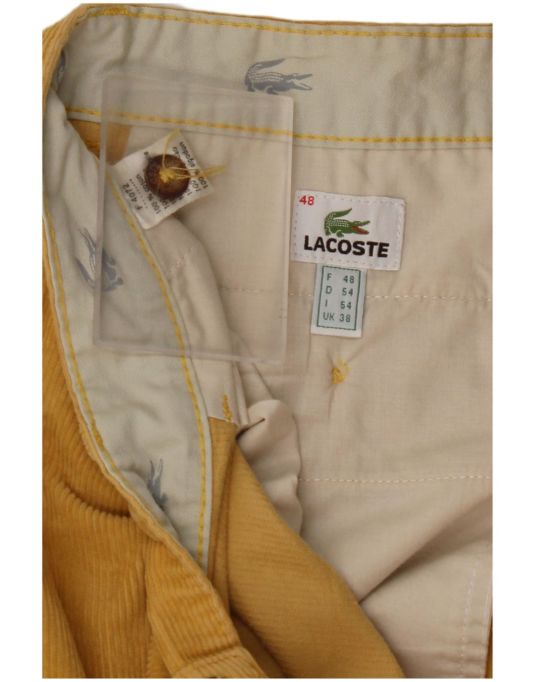 LACOSTE Mens Straight Corduroy Trousers Size 48 XL W38 L31 Yellow Cotton