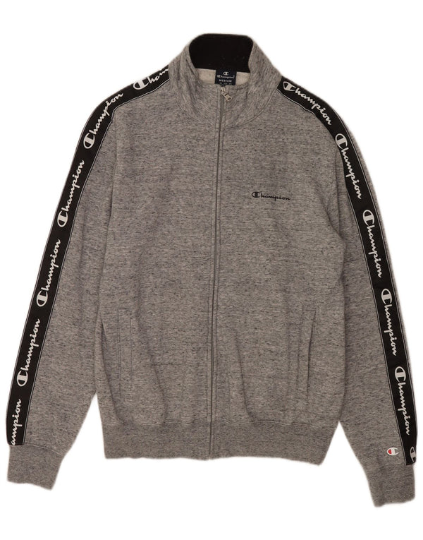 Champion Mens Graphic Tracksuit Top Jacket Medium Grey Flecked Cotton