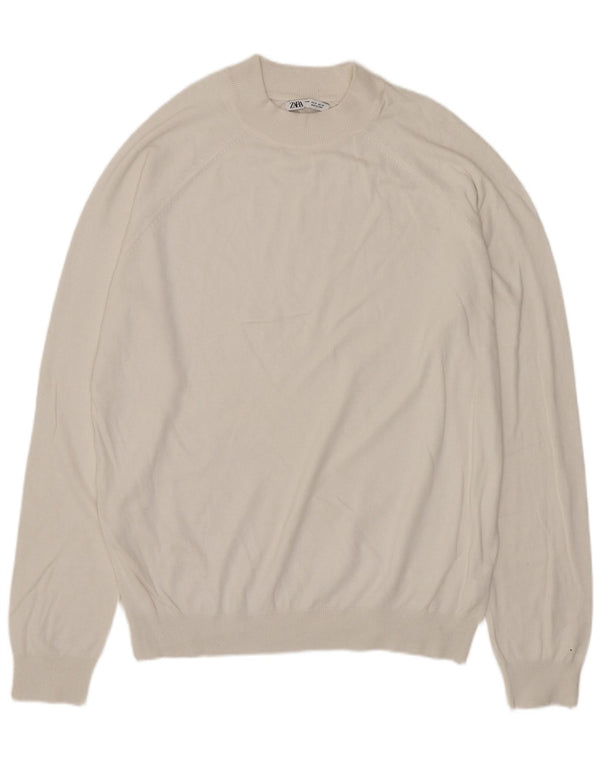 Zara Mens Crew Neck Jumper Sweater Medium White Viscose
