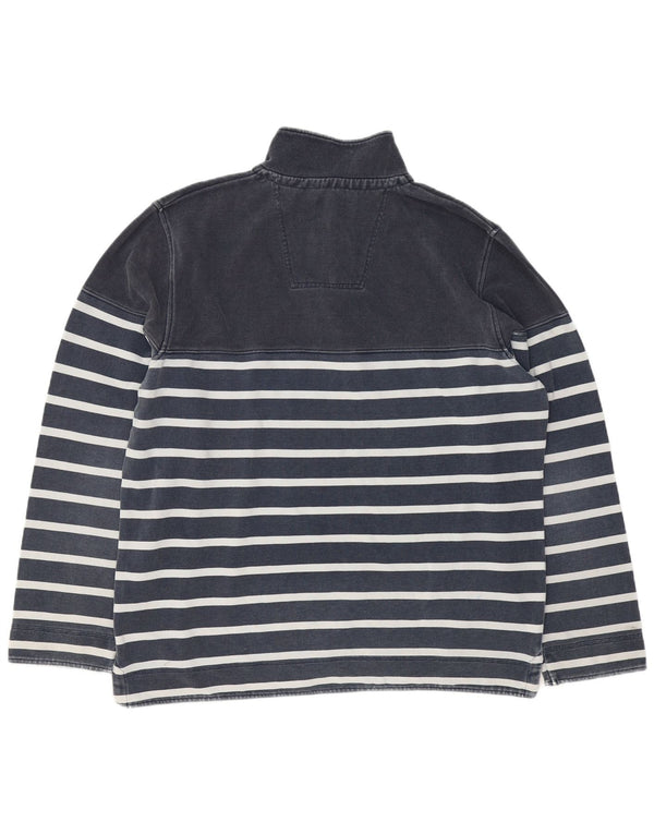 CREW CLOTHING Mens Zip Neck Sweatshirt Jumper 2XL Navy Blue Striped Cotton