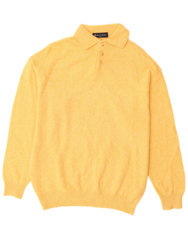 VINTAGE Mens Polo Neck Jumper Sweater 2XL Yellow Lambswool