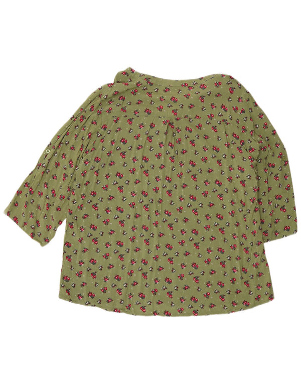 F.D.Joseph Womens 3/4 Sleeve Pullover Shirt UK 18 XL Green Floral Viscose