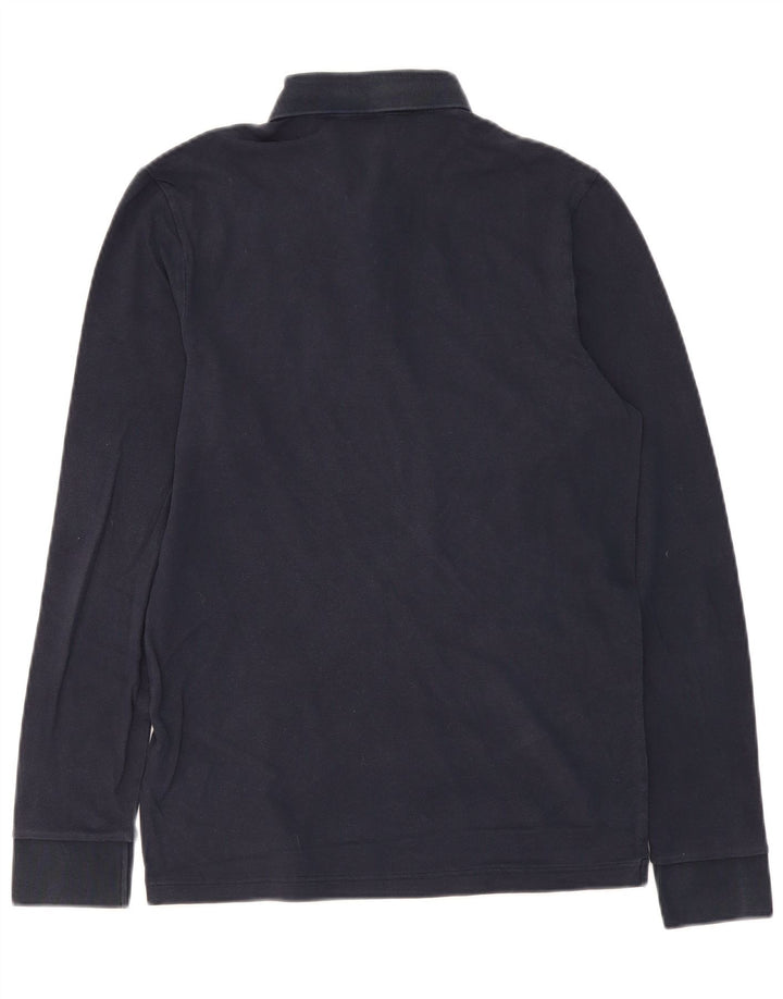 HUGO BOSS Mens Slim Fit Long Sleeve Polo Shirt Medium Navy Blue Cotton