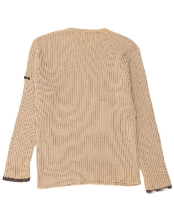 Ben Sherman Mens Slim Fit Crew Neck Jumper Sweater Large Beige Striped