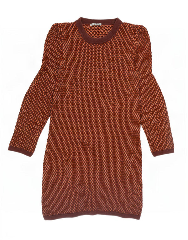 Cos Womens Long Sleeve Jumper Dress UK 6 XS Brown Geometric Cotton