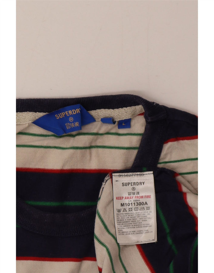 Superdry Mens T-Shirt Top Large Multicoloured Striped Cotton