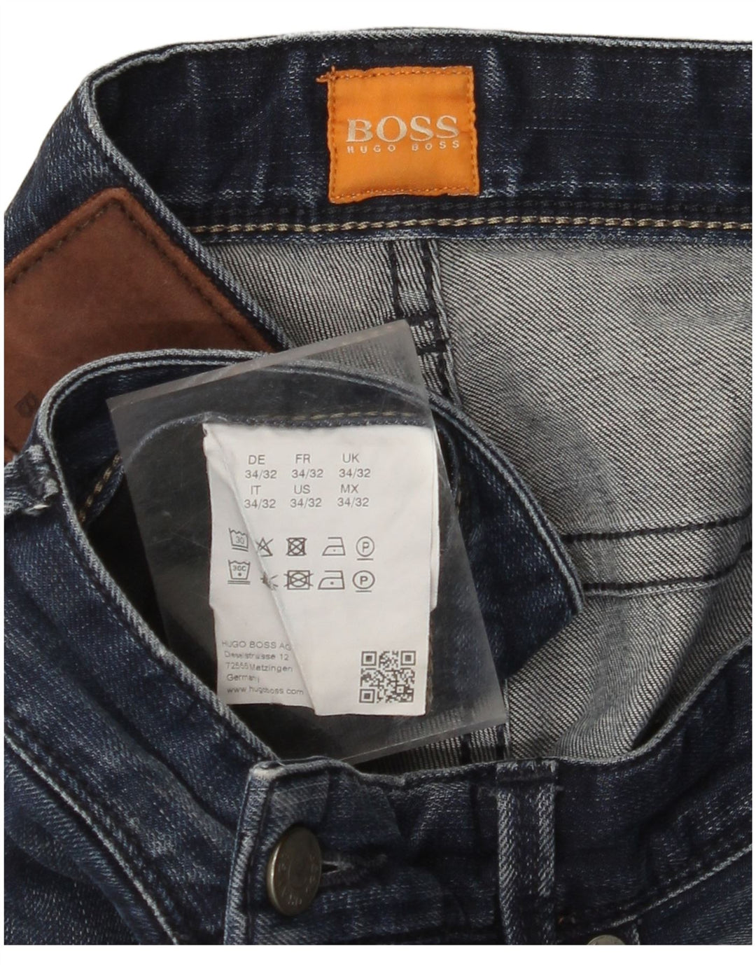 HUGO BOSS Mens Straight Jeans W34 L32 Navy Blue Cotton
