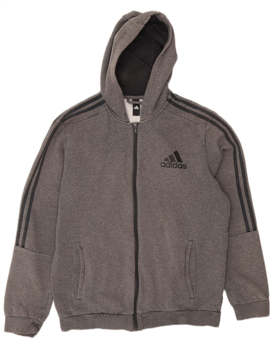 Adidas Mens Zip Hoodie Sweater Large Grey Cotton