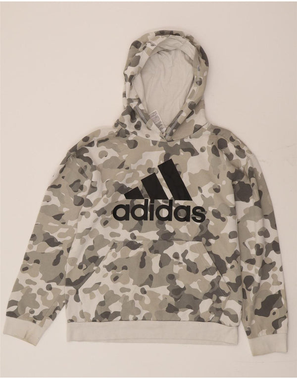 Adidas Boys Graphic Hoodie Jumper 15-16 Years XL Grey Camouflage Cotton