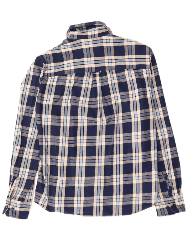 JACK & JONES Mens Flannel Shirt Medium Navy Blue Check Cotton