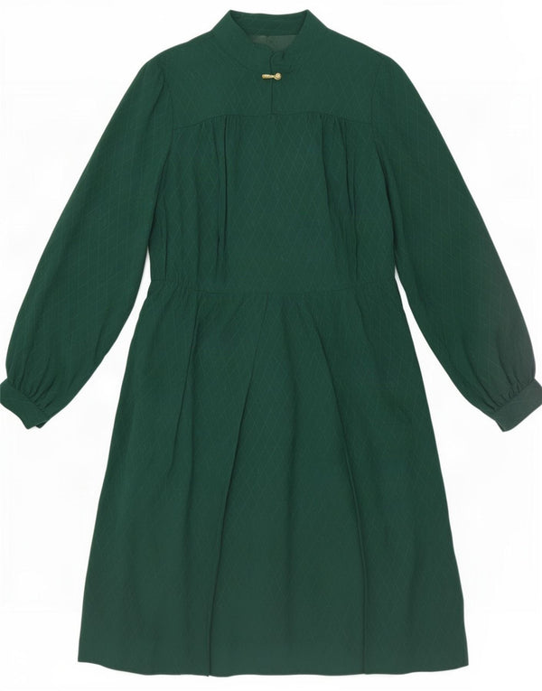 Vintage Womens Long Sleeve A-Line Dress UK 14 Medium Green Geometric