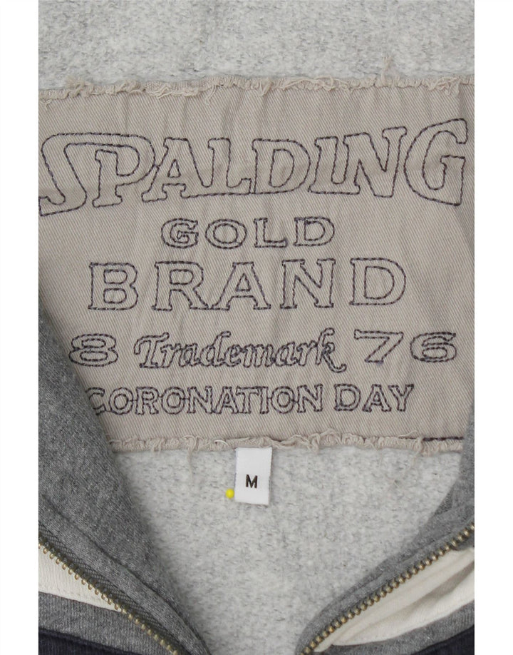 SPALDING Mens Graphic Zip Hoodie Sweater Medium Grey Colourblock Cotton