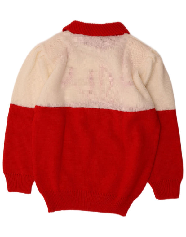 Vintage Womens Roll Neck Jumper Sweater UK 14 Large Red Colourblock Acrylic