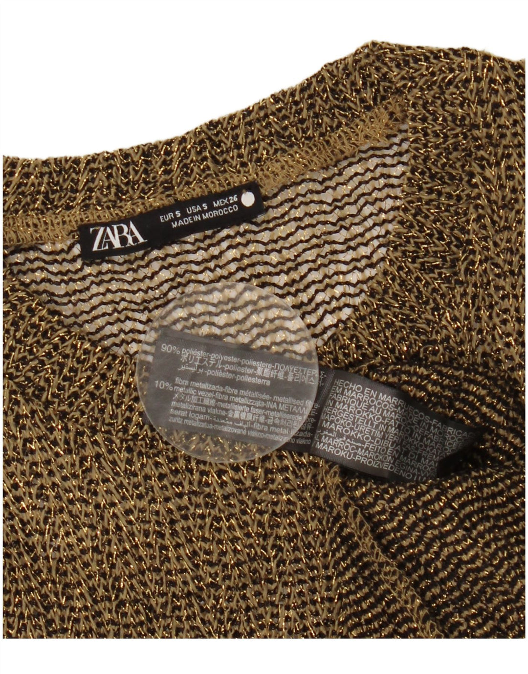 Zara Womens See Through Top Long Sleeve UK 10 Small Gold Flecked Polyester