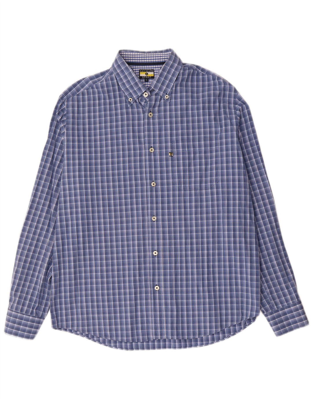 Navigare Mens Shirt Large Blue Check Cotton