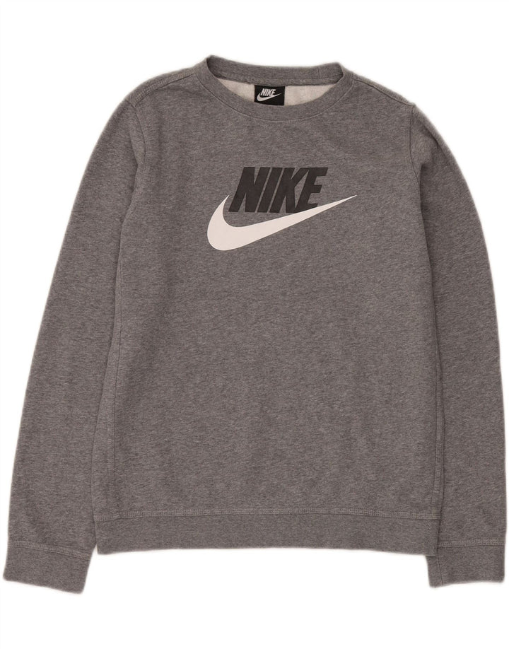 NIKE Boys Graphic Sweatshirt Jumper 13-14 Years XL Grey Flecked