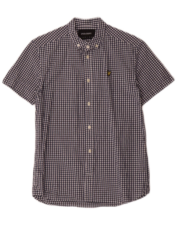 Lyle & Scott Mens Short Sleeve Shirt Small Blue Gingham Cotton Classic
