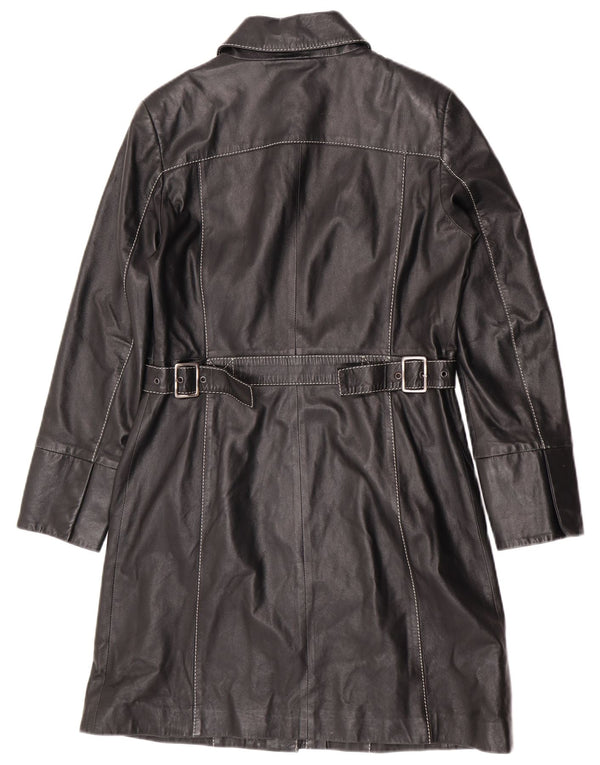 Carlo Colucci Womens Leather Coat IT 42 Medium Black Leather