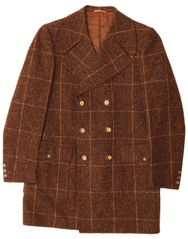 Lubiam Mens Double Breasted Coat UK 36 Small Brown Check