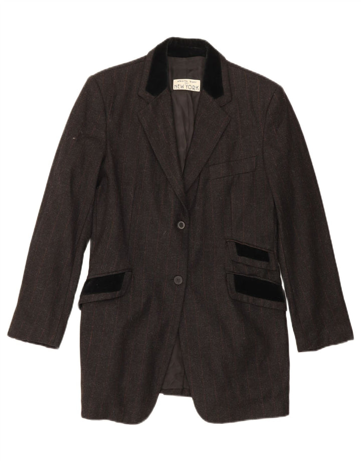ALBERTO BIANI Womens 2 Button Blazer Jacket IT 44 Medium Grey Pinstripe Vintage Alberto Biani and Second-Hand Alberto Biani from Messina Hembry 