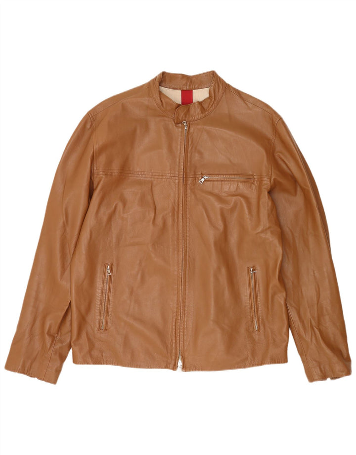 John and Son's Mens Leather Jacket IT 54 2XL Brown Leather
