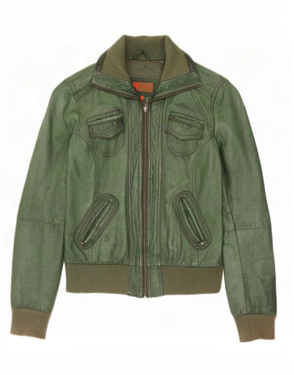 Helium Womens Leather Jacket UK 12 Medium Green