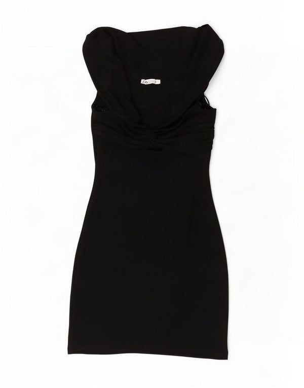 Zara Womens Sleeveless Sheath Dress UK 8 Small Black Cotton
